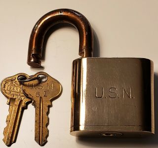 Vintage Us Navy Sargent Brass Padlock Usn Military Lock 