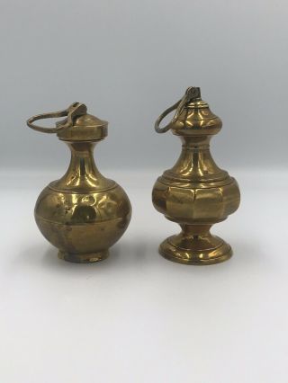 Pair Vintage Miniature Religious Brass Holy Water Bottle Pot / Kamandal