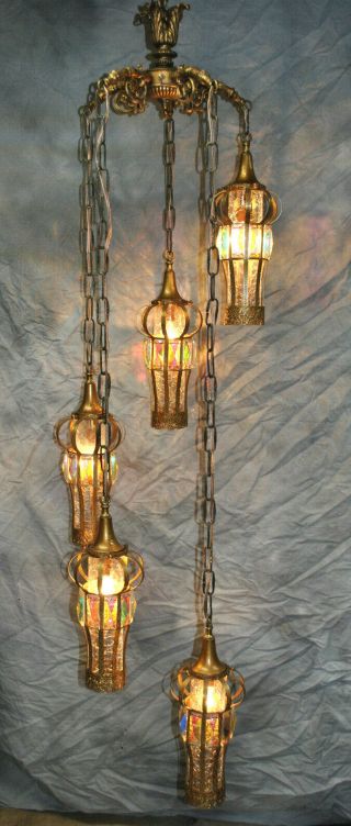 Stunning Antique Victorian 5 Tier Chandelier Cathedral Style Lamp 19th Century