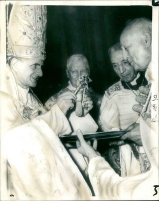 Vintage Photograph Of Pope Paul Vi With Bishop Of Rome