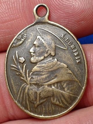 Ancient Bronze Religious Medallion.  S.  Dominik