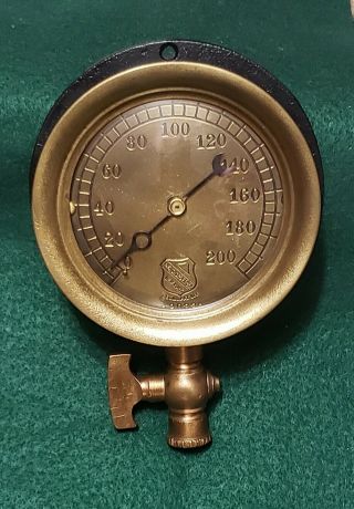 Large Vintage Ashcroft Mfg.  Co.  Brass Steam Pressure Gauge Boiler Steampunk