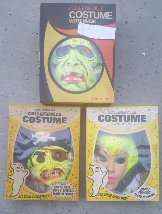3 Vintage Collegeville Halloween Costumes Mask Frankenstein Pirate Princess