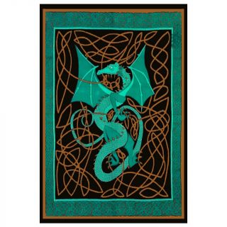 Green Dragon Tapestry Celtic Wall Hanging Cloth 72x104 " Twin 100 Cotton