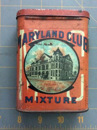 Vintage Maryland Club Mixture Pocket Tobacco Tin Marburg Bros Rare Take A Look