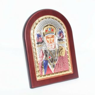 Silver Icon Orthodox Icon Saint Nicholas Byzantine Icon 14x10cm