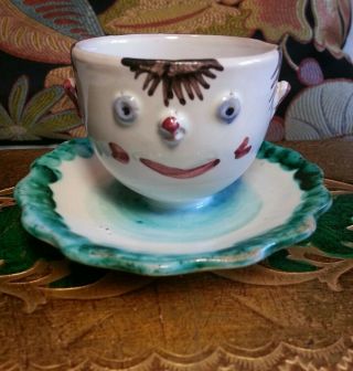 Made And Hand Painted In Italy Vintage Funny Face Egg Cup