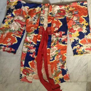 Antique/vintage Japanese Floral Silk Hand Sewn Girls Kimono Very Small Size