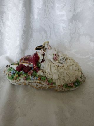 Rare Vintage Luigi Fabris Porcelain Lace Couple Figurine Fantastic