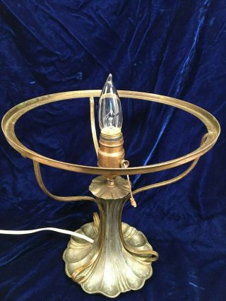 ANTIQUE SIGNED PAIRPOINT LAMP BASE WITH GLASS FLORAL SHADE 3
