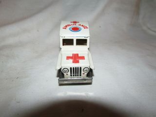 VINTAGE MADE IN JAPAN EARLY 1960 ' s FRICTION TIN LITHO JEEP AMBULANCE 4 