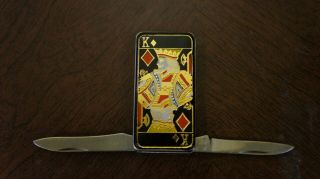 Vintage King Of Diamonds 2 Blade Money Clip Folding Pocket Knife 2.  5 L Blade 1.  5