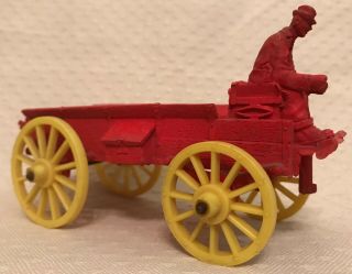 Vintage Toy Auburn Red Rubber Usa Plastic Part Farm Wagon Cart Man Driving Dog