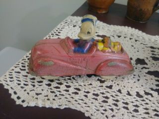 Vintage 1930s Sun Rubber Co Disney Donald Duck And Pluto In Blue Car