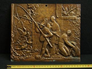 19th Cent.  Large Bronze Art Plaque Of Commedia Dell 
