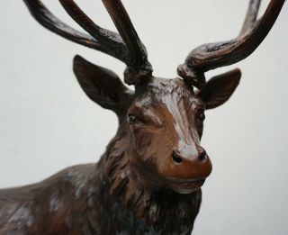 Ant.  Black Forest Lrg.  (31) Wood Carved Deer Statue W.  Glass Eyes