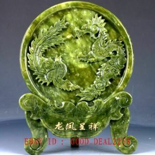 China 100 Natural Xinyi Jade Statue Carved Dragon And Phoenix Sculpture Screen