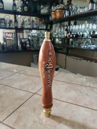 Michelob Amber Bock Beer Tap Handle Man Cave Style.  Brown / White.  11.  5 Inch