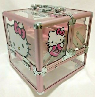 Sanrio 2010 Hello Kitty Expanding Train Case Makeup & Jewelry Pink & Clear Cube