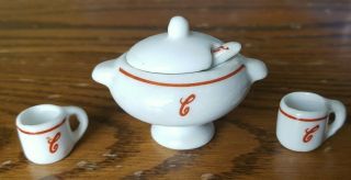 Soup Miniatures,  China,  Campbell Soup,  1995,  Tureen With Lid,  Ladle,  Mugs