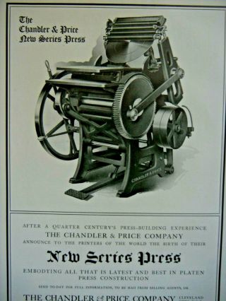 1911 Antique Chandler & Price Printing Press Engraved Marketing Page 1911 Ad