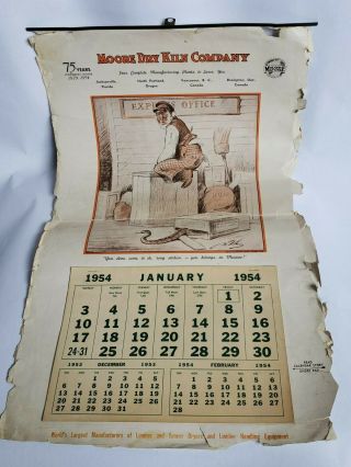 1954 Moore Dry Kiln Company Black Americana Calendar Store Advertising Vintage