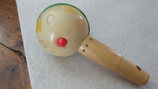 Antique Baby Rattle Whistle Toy,  Celluloid & Plastic,  Figural,  Pixie,  Elf