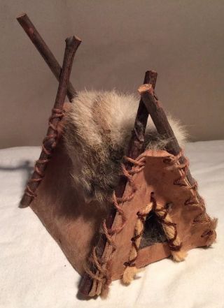 Vintage Native American Indian Leather Teepee With Real Fur