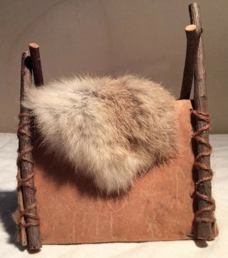 Vintage Native American Indian Leather Teepee with real fur 2