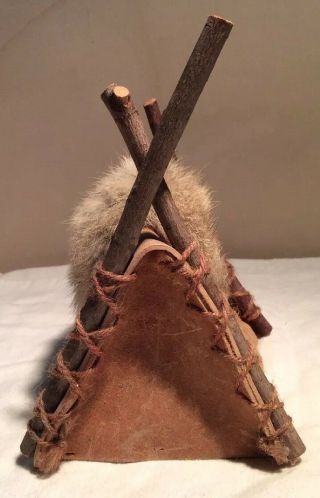 Vintage Native American Indian Leather Teepee with real fur 3