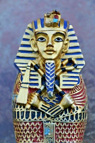 11 Inch King Tut Sarcophagus Coffin With Stone Mummy Statue