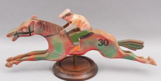 Antique Folk Art Carved & Painted Wood,  Carnival Midway Game Race Horse,  Nr