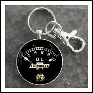 Vintage Chevy Chevrolet Oil Pressure Gauge Photo Keychain Rat Rod Gauge Pendant