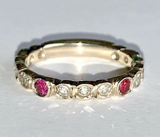 Vintage 14k Wg Diamond Ruby Eternity Ring,  Custom,  Sz 6.  5,  Lovely