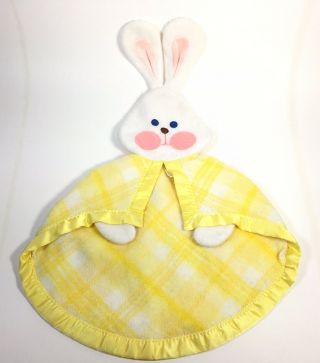 Fisher Price 1979 Vintage Yellow Plaid Bunny Rabbit Baby Blanket Security Lovey