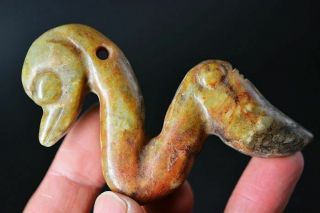 Unique Chinese Hongshan Culture Old Jade Carved Bird&cicada Pendant H20