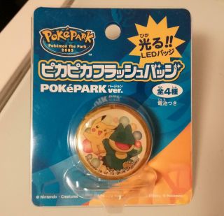Pokemon The Park 2005 Poképark X1 Pikachu & Munchlax Rush Led Badge Ultra Rare