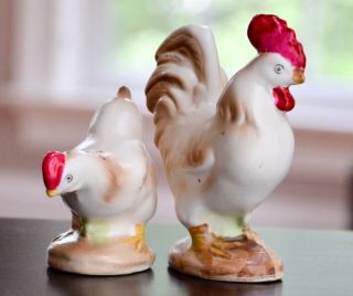 Rooster & Hen Salt & Pepper Shaker Set 3 /34 " Tall Vintage Tan Brown Chicken