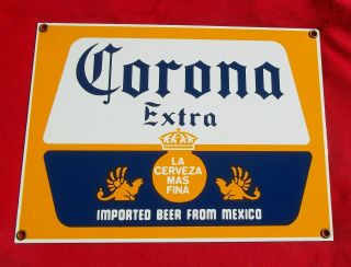 Vintage Corona Extra Beer Porcelain Advertising Sign Ande Rooney 10 1/4 " By 8 "