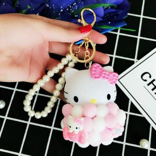 Hello Kitty Cat Keychain Plush Fluffy Balls Cute Car Doll And Purse Accessory 2