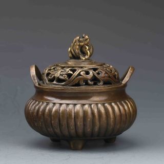 Chinese Copper Hand - Carved Incense Burner Ming Dynasty Xuande Mark