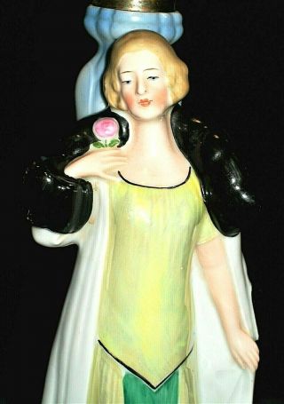 Antique German Art Deco Lady Flapper Luster Porcelain Lamp Figurine
