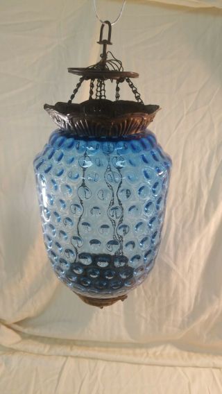 Antique Blue Glass And Brass Lamp.  Fenton?
