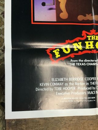 Vintage 1981 THE FUNHOUSE Movie Poster / The Texas Chainsaw Massacre 2