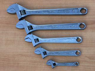 Vintage Diamond Adjustable Wrench Set 4” - 6” - 8” - 10” - 12”.  Made In Usa