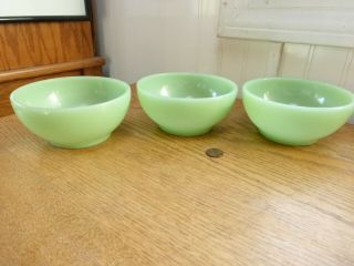 3 Vintage Green Jadeite Fire King Cereal Bowls 4 1/2 "