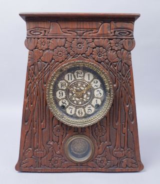 Rare Antique Arts & Crafts Secessionist Gilbert Clock Co Artisan T Mantel Clock