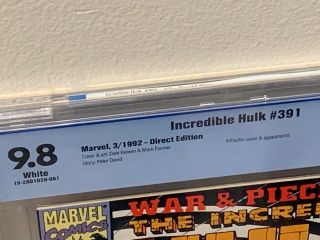 INCREDIBLE HULK 391 9.  8 HIGHEST Graded WHITE Pgs Marvel Comics 1992 CGC CBCS 2