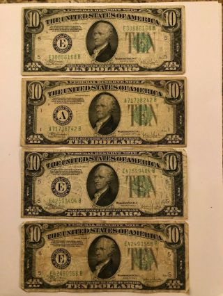 (4) Vintage Frn $10 1934 - C Federal Reserve Note Ten Dollar Bill
