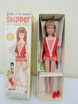 Vtg 1964 Barbie Skipper Doll Orig Box W/ Liner & Access.  0950 Redhead